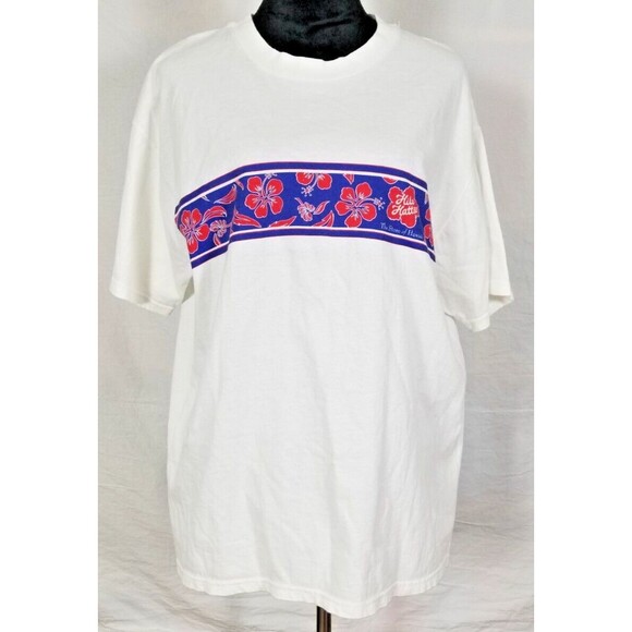 Vtg Hilo Hattie The Store of Hawaii Hibiscus Flower Stripe T-Shirt Adult Large - Picture 1 of 10